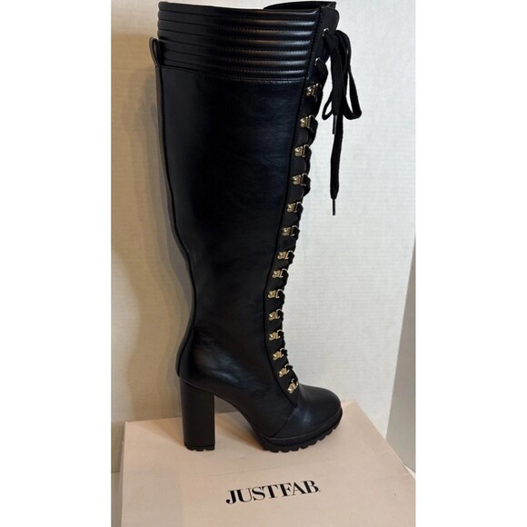 JustFab Eliza Heeled Boots Black Side Zip Fashion Womens 9 Moto Boho Biker Chic - Picture 3 of 8
